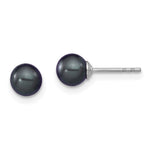 Sterling Silver Rhodium-plated 5- Black Round Freshwater Cultured Pearl Post Earrings