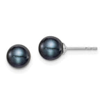 Sterling Silver Rhodium-plated 6- Black Round Freshwater Cultured Pearl Post Earrings