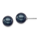 Sterling Silver Rhodium-plated 10- Black Round Freshwater Cultured Pearl Post Earrings