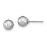 Sterling Silver Rhodium-plated 6- Grey Round Freshwater Cultured Pearl Post Earrings