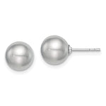 Sterling Silver Rhodium-plated 8- Grey Round Freshwater Cultured Pearl Post Earrings