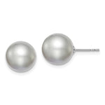 Sterling Silver Rhodium-plated 10- Grey Round Freshwater Cultured Pearl Post Earring