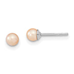 Sterling Silver Rhodium-plated 3- Pink Round Freshwater Cultured Pearl Post Earrings