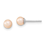 Sterling Silver Rhodium-plated 4- Pink Round Freshwater Cultured Pearl Post Earrings