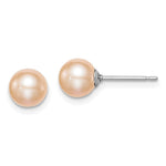 Sterling Silver Rhodium-plated 6- Pink Round Freshwater Cultured Pearl Post Earrings