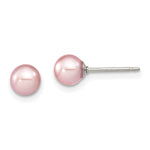 Sterling Silver Rhodium-plated 5- Purple Round Freshwater Cultured Pearl Post Earring