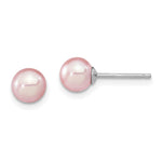 Sterling Silver Rhodium-plated 6- Purple Round Freshwater Cultured Pearl Post Earring