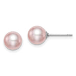Sterling Silver Rhodium-plated 7- Purple Round Freshwater Cultured Pearl Post Earring