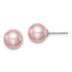 Sterling Silver Rhodium-plated 8- Purple Round Freshwater Cultured Pearl Post Earring