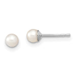 Sterling Silver Rhodium-plated 3- White Round Freshwater Cultured Pearl Post Earrings