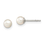 Sterling Silver Rhodium-plated 4- White Round Freshwater Cultured Pearl Post Earrings