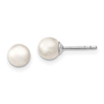 Sterling Silver Rhodium-plated 5- White Round Freshwater Cultured Pearl Post Earrings