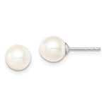Sterling Silver Rhodium-plated 7- White Round Freshwater Cultured Pearl Post Earrings