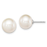 Sterling Silver Rhodium-plated 10- White Round Freshwater Cultured Pearl Post Earrings