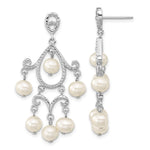 Sterling Silver Rhodium Plated 5- White Freshwater Cultured Pearl Dangle Post Earrings