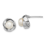 Sterling Silver Rhodium-plated 6- White Button Freshwater Cultured Pearl Knot Post Earrings