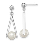 Sterling Silver Rhodium-plated 8- White Semi-Round Freshwater Cultured Pearl Triangle Post Dangle Earrings