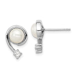 Sterling Silver Rhodium Plated Clear CZ and 7- White Freshwater Cultured Pearl Post Earrings