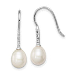 Sterling Silver Rhodium-plated 7- White Teardrop Freshwater Cultured Pearl and CZ Dangle Earrings