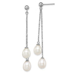 Sterling Silver Rhodium-plated 7- White Rice Freshwater Cultured Pearl Post Dangle Earrings