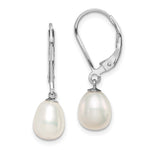 Sterling Silver Rhodium-plated 7- White Teardrop Freshwater Cultured Pearl Leverback Dangle Earrings