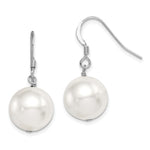 Sterling Silver Rhodium-plated 12- White Round Shell Bead Dangle Earrings
