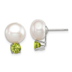 Sterling Silver Rhod-pltd 10- FWC Button Pearl Peridot Earrings