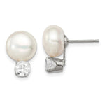 Sterling Silver Rhodium-plate 10- FWC Button Pearl White Topaz Earrings