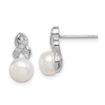 Sterling Silver Rhodium-plated 6- White Button Freshwater Cultured Pearl and CZ Post Earrings