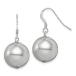Sterling Silver Rhodium-plated 14- Grey Round Shell Pearl Dangle Earrings