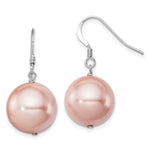Sterling Silver Rhodium-plated 14- Pink Round Shell Pearl Dangle Earrings
