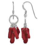 Sterling Silver Polished Red Coral and Circle Dangle French Hook Earrings
