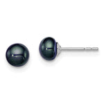Sterling Silver Rhodium-plated 5- Black Button Freshwater Cultured Pearl Post Earrings