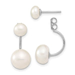 Sterling Silver Rhodium-plated 5- and 8- White Button Freshwater Cultured Pearl Front and Back Post Dangle Earrings