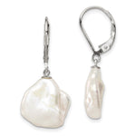 Sterling Silver Rhodium-plated 13- White Keshi Freshwater Cultured Pearl Leverback Dangle Earrings