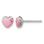 Sterling Silver Polished & Pink Enameled Heart Petite Post Earrings