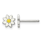 Sterling Silver Polished White and Yellow Enameled Flower Petite Post Earrings