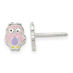 Sterling Silver Polished and Multi-color Enameled Owl Post Earrings