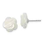Sterling Silver Rhodium-plated White Mother of Pearl Flower Post Earrings