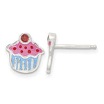 Sterling Silver Polished Enamel Garnet Cupcake Post Earrings