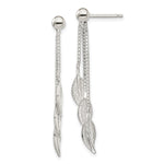Sterling Silver Polished and Textured Leaf Dangle Post Earrings