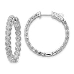 Sterling Shimmer Sterling Silver Rhodium-plated 120 Stone Heart Shaped CZ In and Out Round Hinged Hoop Earrings