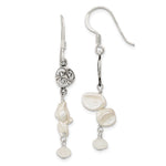 Sterling Silver Polished White 5- Baroque Freshwater Cultured Pearl and Moonstone Fancy Dangle Earrings
