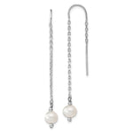 Sterling Silver Rhodium-plated 6- White Semi-Round Freshwater Cultured Pearl Threader Earrings