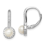 Sterling Silver Rhodium-plated 5- White Button Freshwater Cultured Pearl and CZ Halo Leverback Dangle Earrings