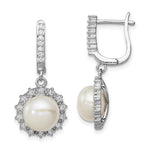 Sterling Silver Rhodium-plated 8- Button FWC Pearl Hoop Dangle Earrings
