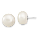 Sterling Silver Rhodium-plated 13- White Button Freshwater Cultured Pearl Post Earrings