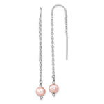 Sterling Silver Rhodium-plated 6- Pink Semi-Round Freshwater Cultured Pearl Threader Earrings