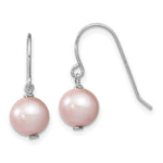 Sterling Silver Rhodium-plated 7- Purple Semi-Round Freshwater Cultured Pearl Dangle Earrings