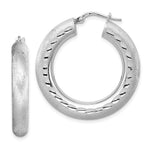 Sterling Silver Rhodium-plated Diamond-cut Polished/Satin Hoop Earrings